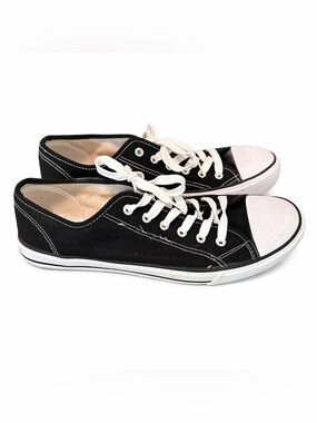 OT Revolution Mens 10 Black Canvas Low Top Sneakers Lace Up Casual Shoes